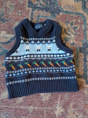 The Children's Place Navy Knit Vest with Bunny & Carrot Motif